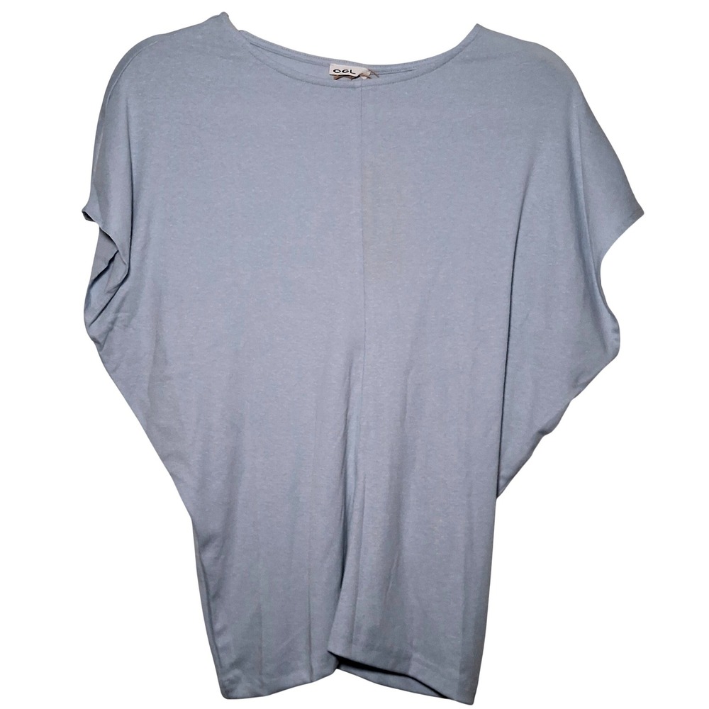 NWT OGL Tencel Linen Blend Round Neck Relaxed Summer Top M Dew Sky Kimono Sleeve - Picture 5 of 9